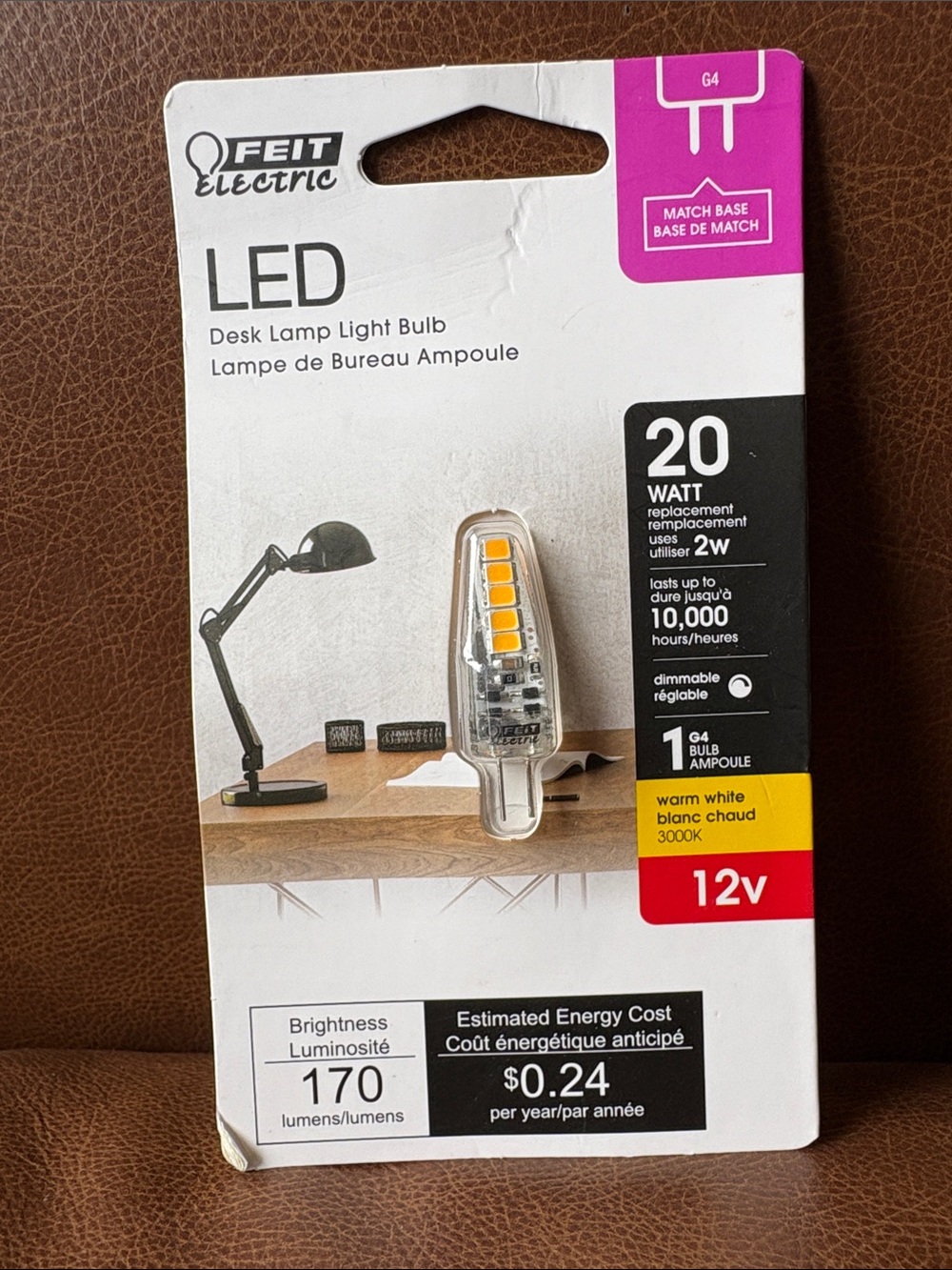 FEIT Electric LED Desk Lamp Light Bulb 170 lumens Warm White G4 20Watt 12V T2